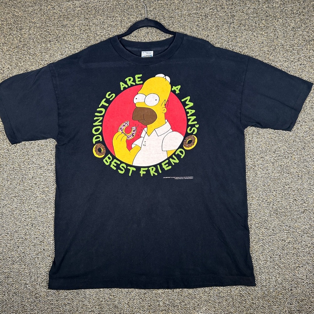Vintage 1997 The Simpsons Homer Simpson T-Shirt Screen‎ Stars XL Black